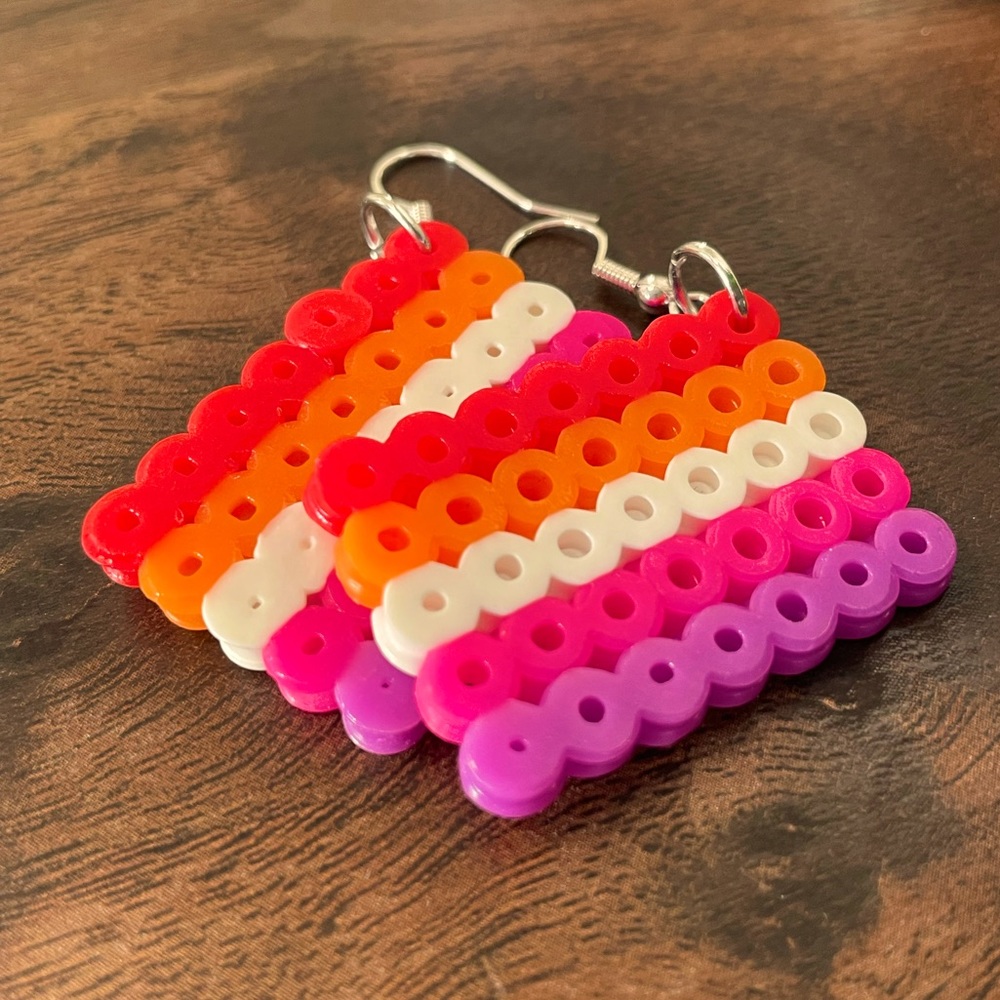 Handmade Perler Bead Pride Flag Earrings